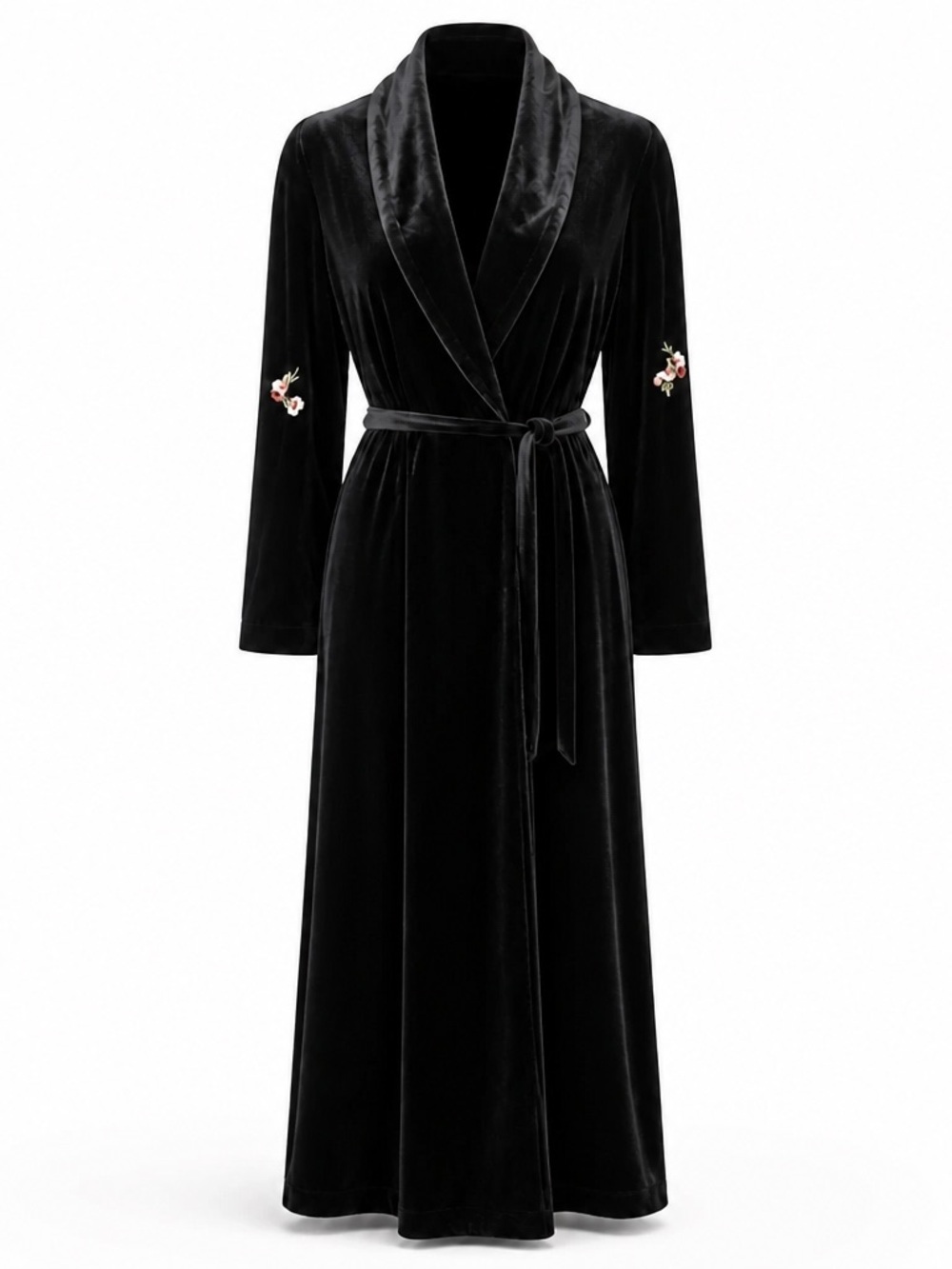 Vintage Oscar de la Renta Pink Label Black Velvet Embroidered Maxi Robe Size S